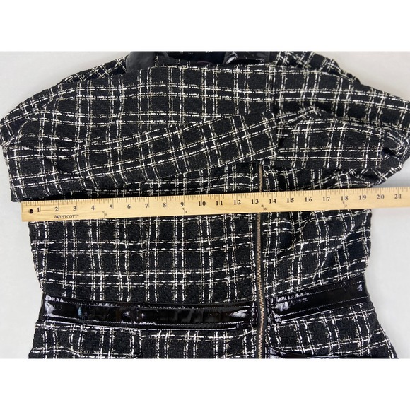 C Wonder Christian Siriano Tweed Moto Jacket Black White Faux Leather Trim M - Picture 8 of 12